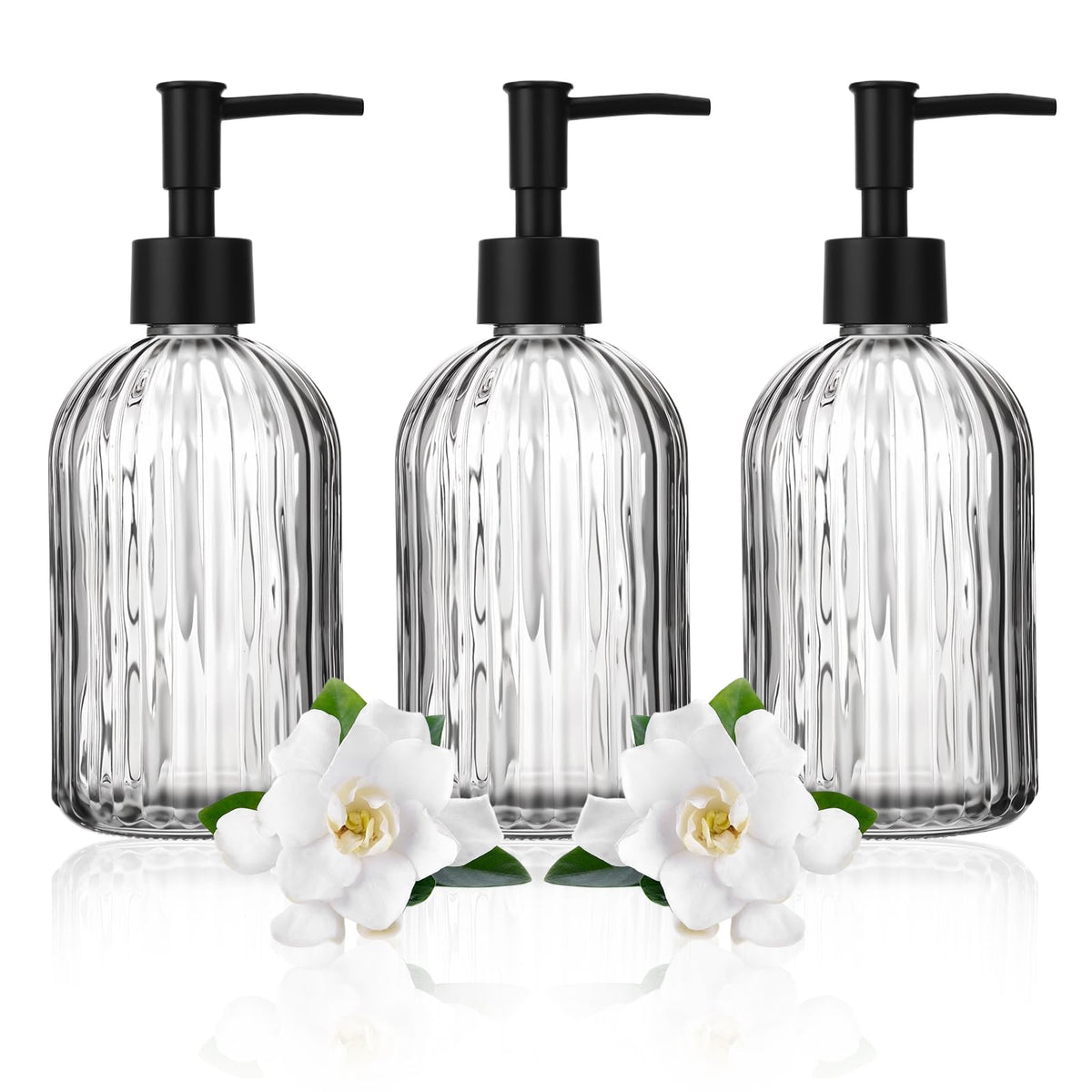 JOUTYFOR 3-pack glass dispensers with rust-proof pumps for kitchen and bath