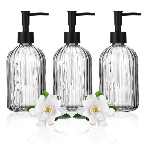 JOUTYFOR 3-pack glass dispensers with rust-proof pumps for kitchen and bath