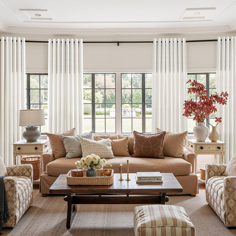 Jowels curtains in cream tone filter daylight for gentle living room ambiance