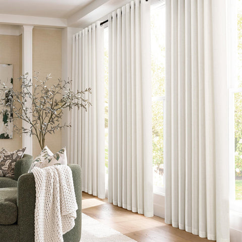 Jowels natural cream linen curtains close-up highlights woven texture and subtle depth