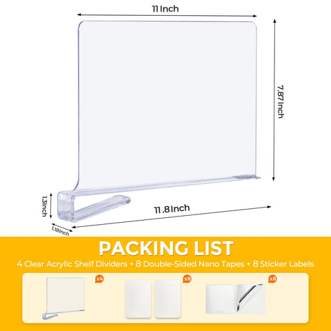 JOY DECOR clear shelf divider for closet organization with easy setup.