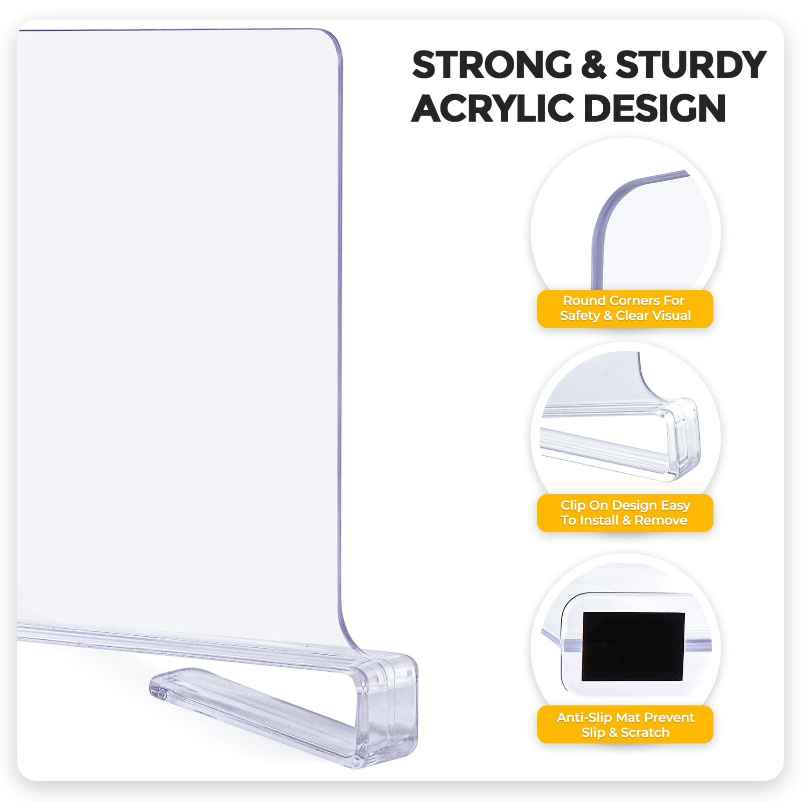 JOY DECOR grip-pad divider prevents movement and shelf scuffs.