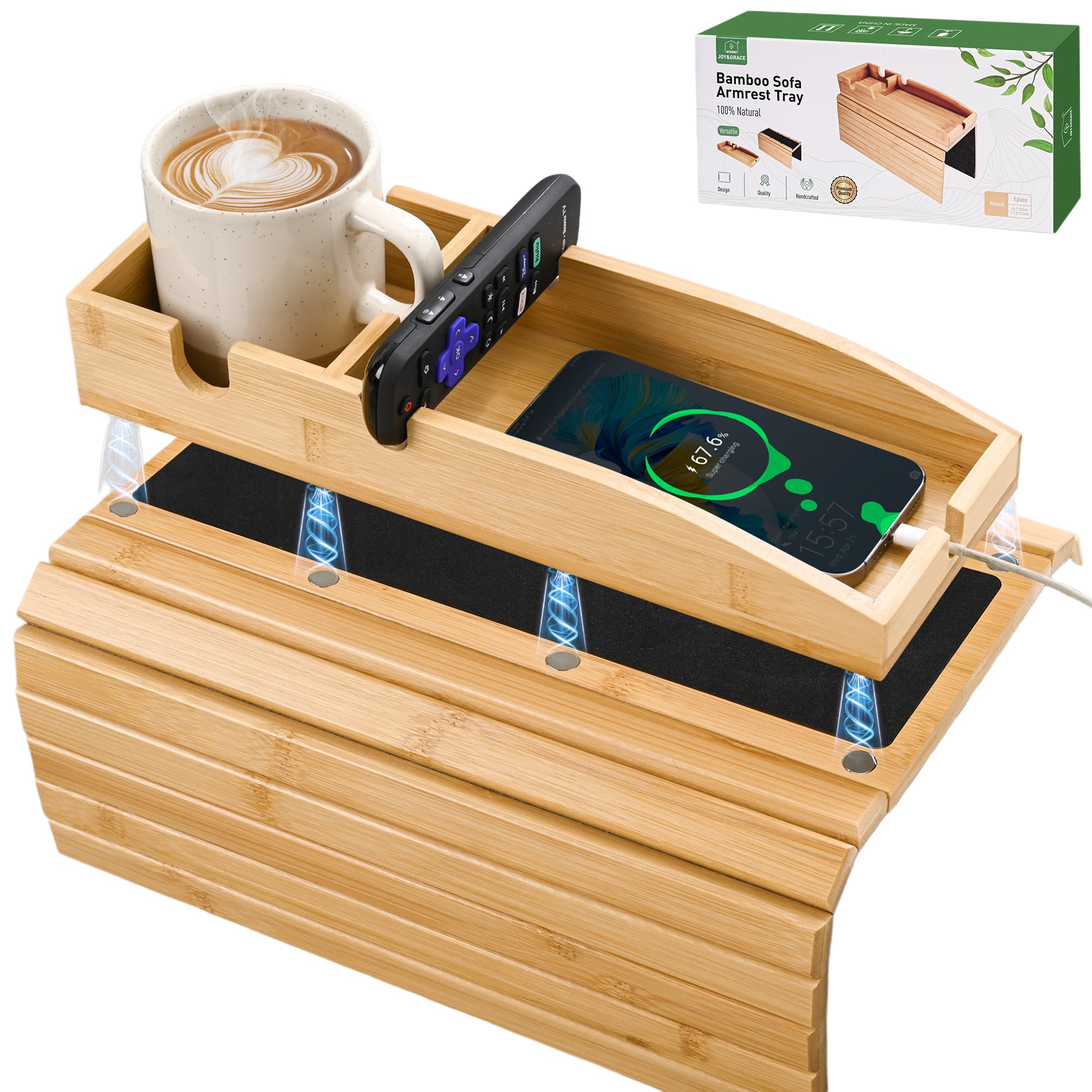 Joy&Grace adjustable couch arm tray fits most arms for clutter-free lounging.