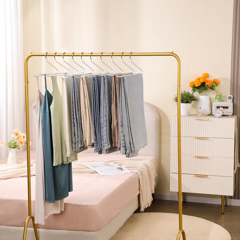 Joybos white metal finish blends with modern closets and decor.