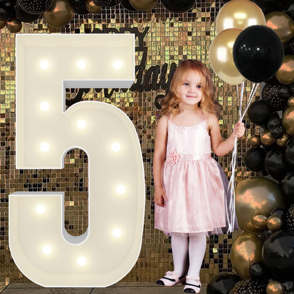 JoyBox 4ft marquee number frame lighting up a birthday setup