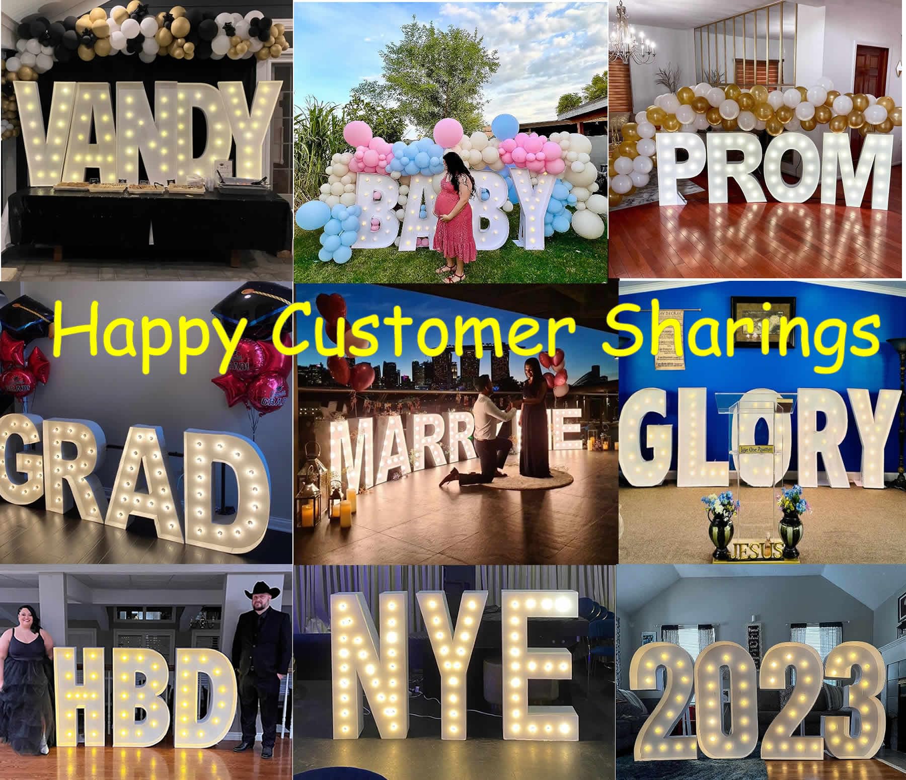 JoyBox Design event setup featuring a lit A marquee letter