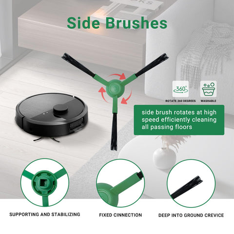 JoyBros Roomba Max 705 side brushes reach corners and baseboards effectively.
