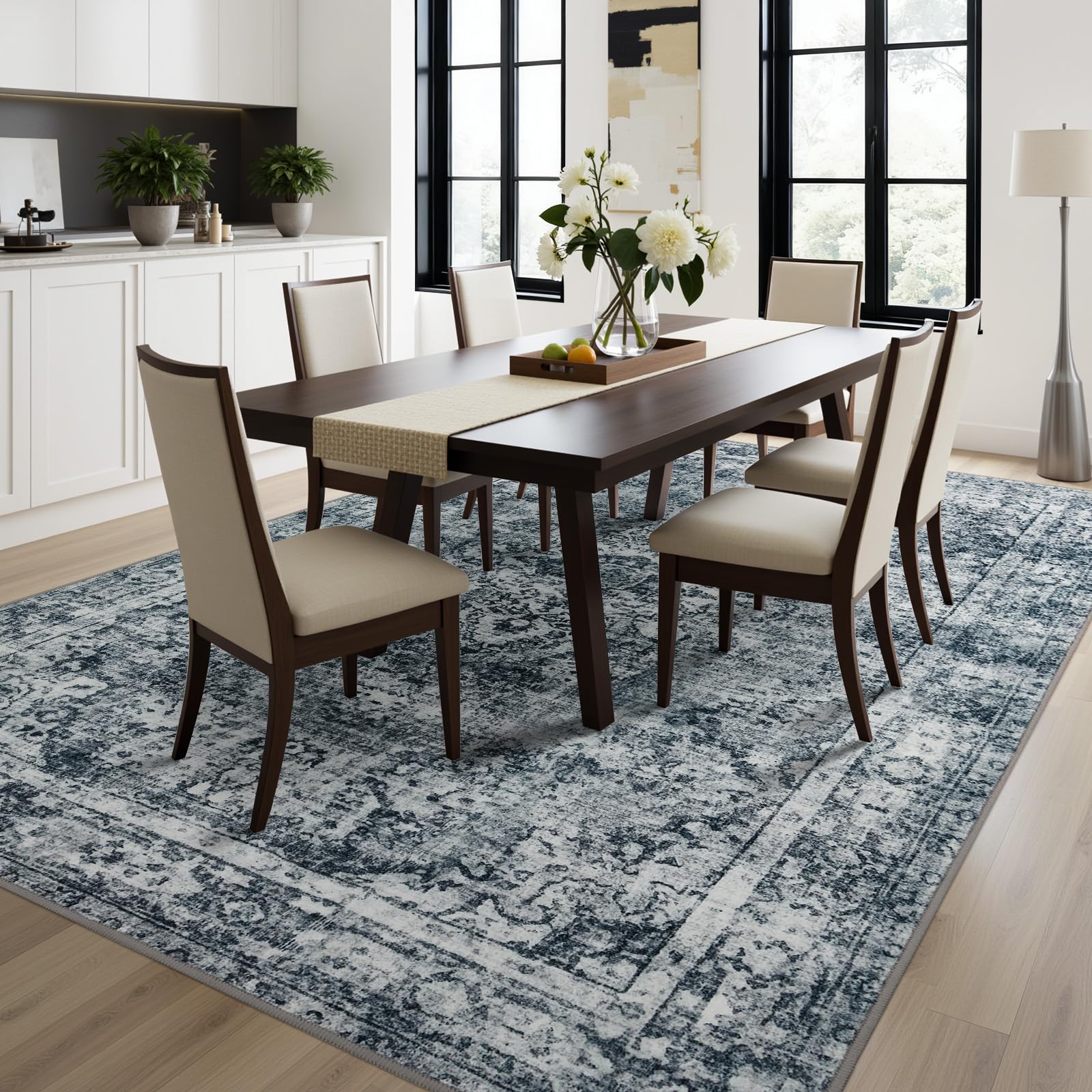 Joydeco 5x7 area rug bedroom setup creates calm, inviting space.