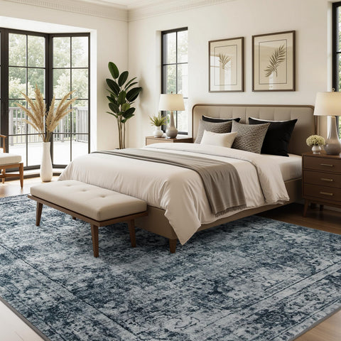 Joydeco 5x7 area rug dining room setup adds color and warmth.