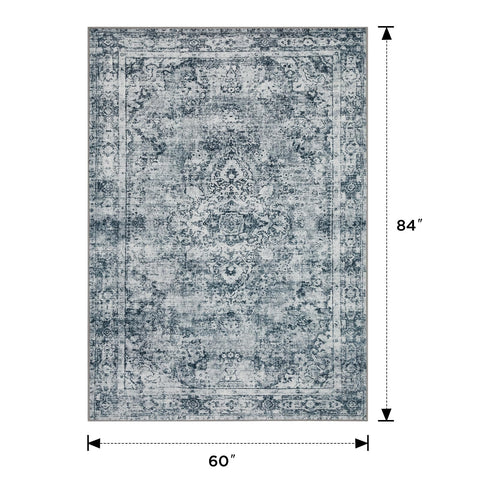 Joydeco 5x7 area rug floral pattern closeup showing dense weave and durability.