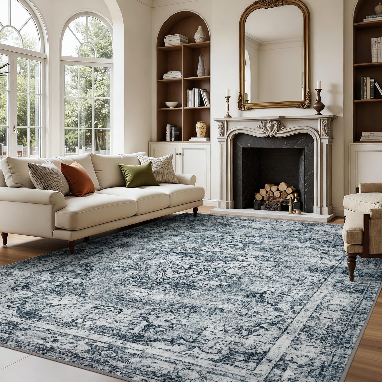 Joydeco 5x7 area rug living room with vibrant floral design and soft underfoot.