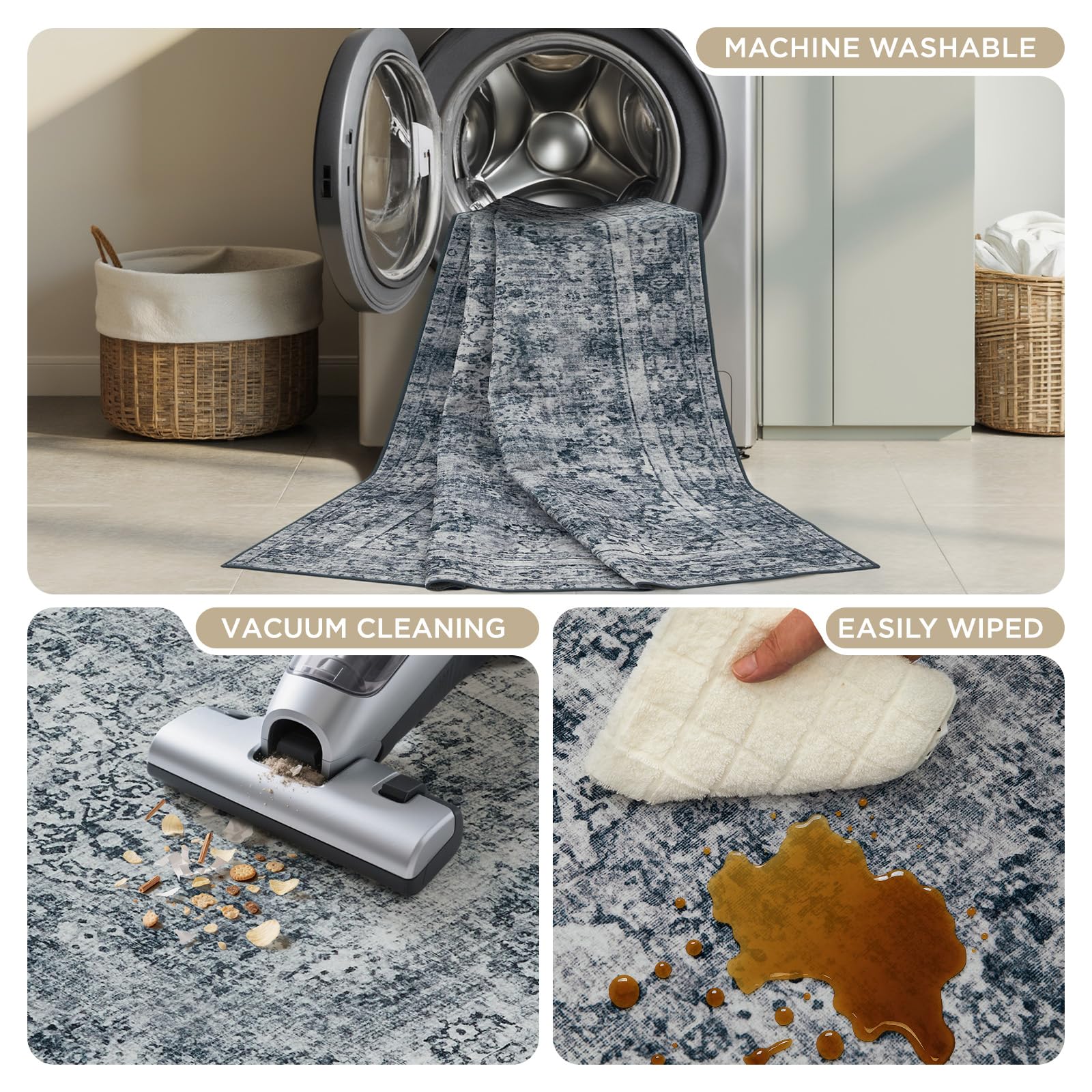 Joydeco 5x7 area rug machine washable feature for easy cleaning.