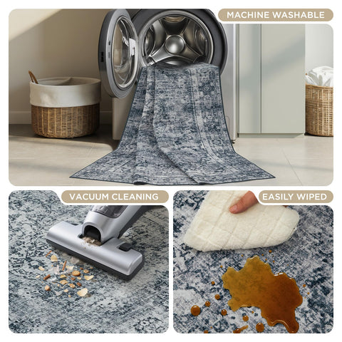 Joydeco 5x7 area rug machine washable feature for easy cleaning.