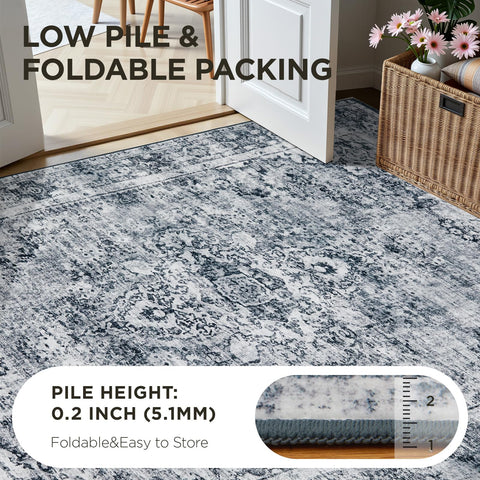 Joydeco 5x7 area rug non-slip backing enhances safety in high-traffic spaces.