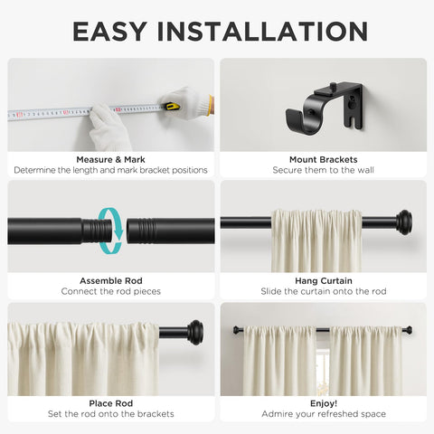 Joydeco black curtain rod in a living room setting for drapery use.