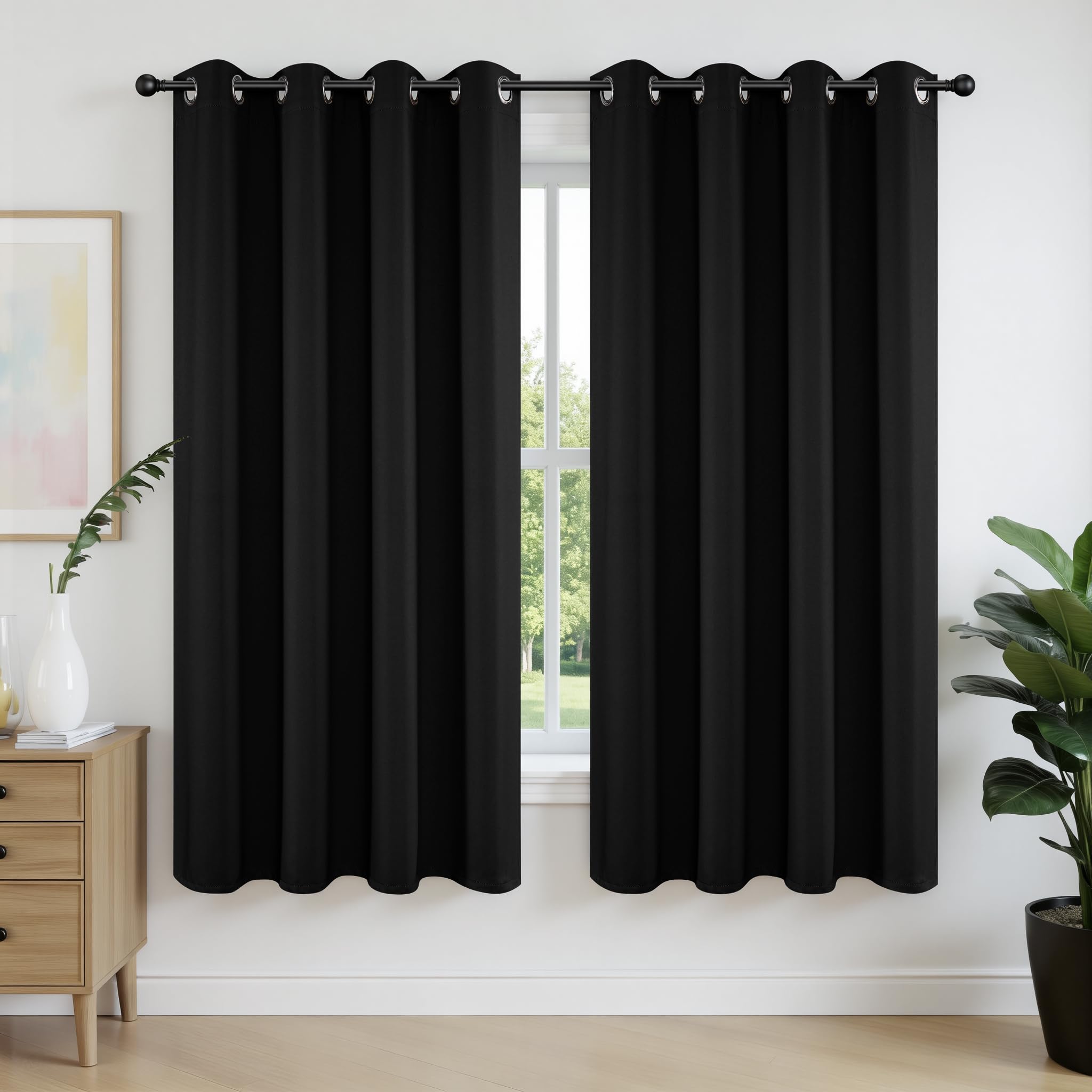 Joydeco blackout curtains 63-inch length close-up shows fabric and full panel coverage for light control