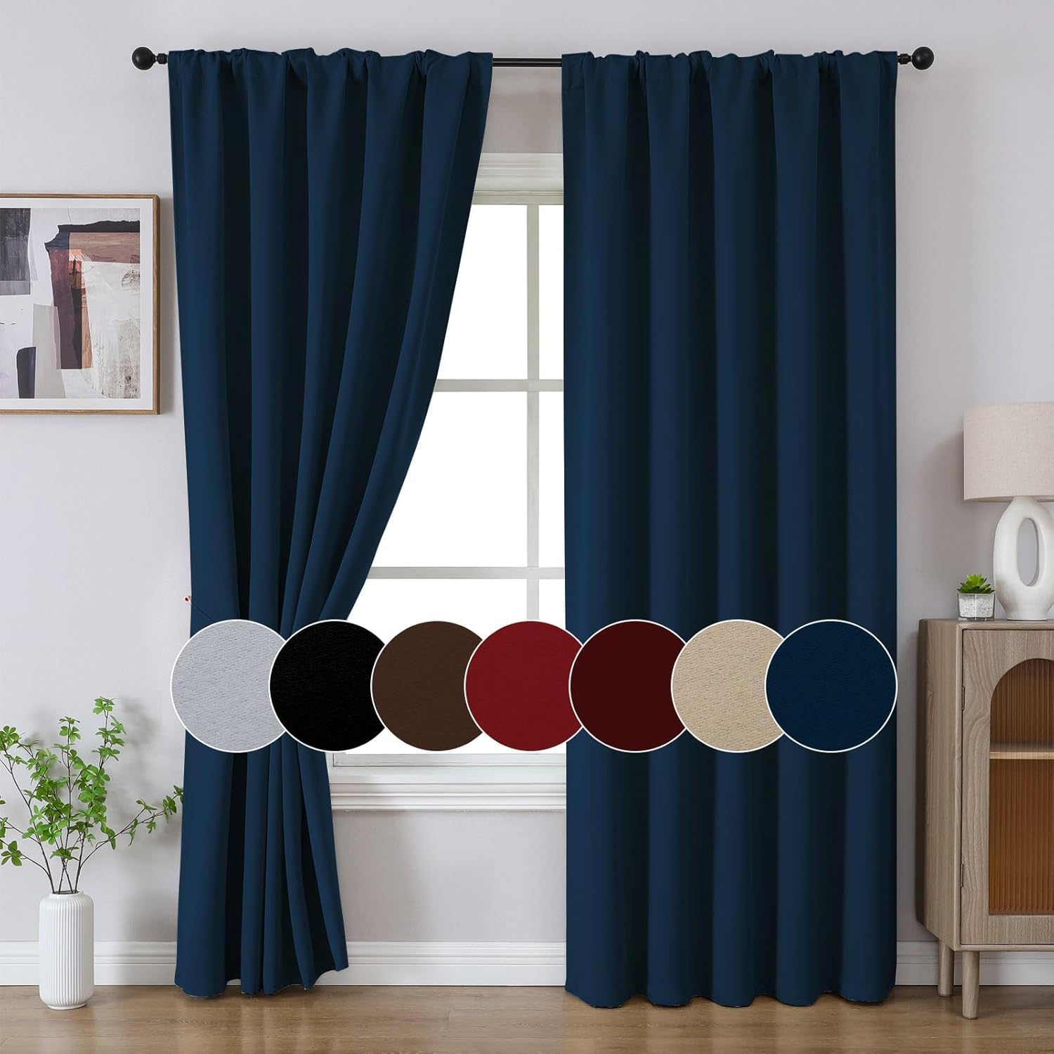 Joydeco blackout curtains 96in navy blue ideal drapes for bedrooms and living rooms.