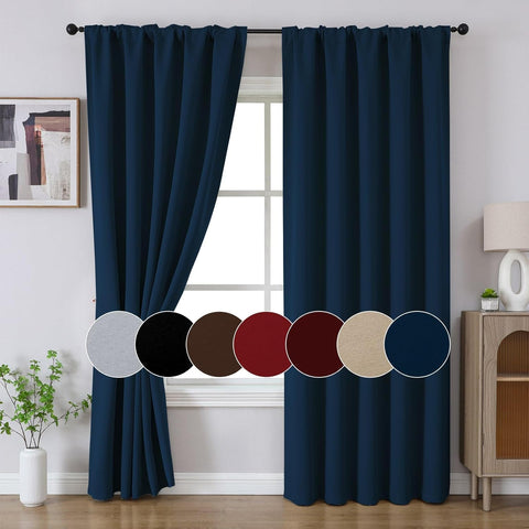 Joydeco blackout curtains 96in navy blue ideal drapes for bedrooms and living rooms.