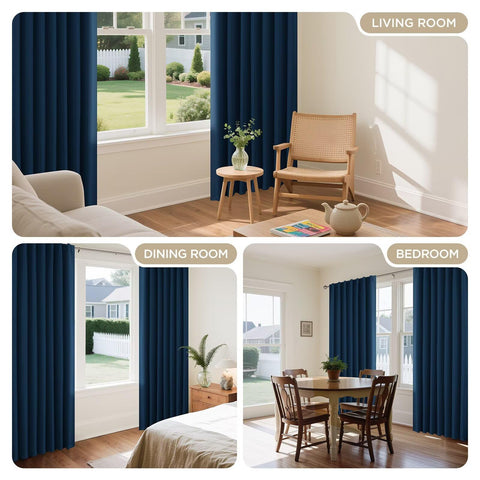 Joydeco blackout curtains 96in navy blue fabric texture adds premium feel.