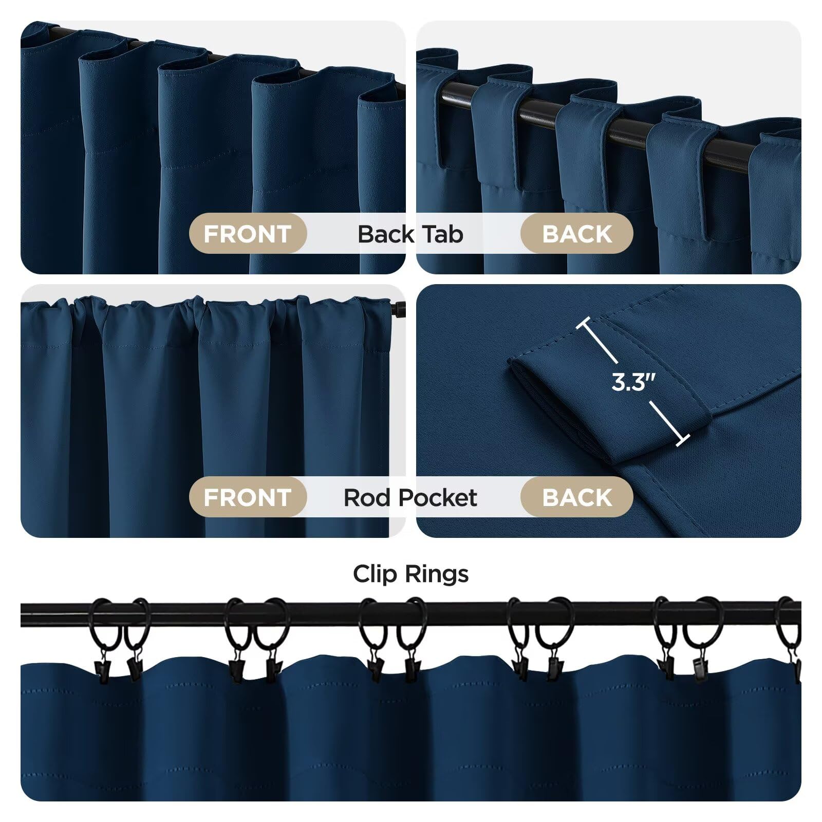Joydeco blackout curtains 96in navy blue thermal insulation helps keep rooms cooler.