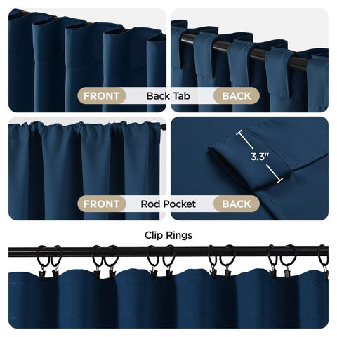 Joydeco blackout curtains 96in navy blue thermal insulation helps keep rooms cooler.