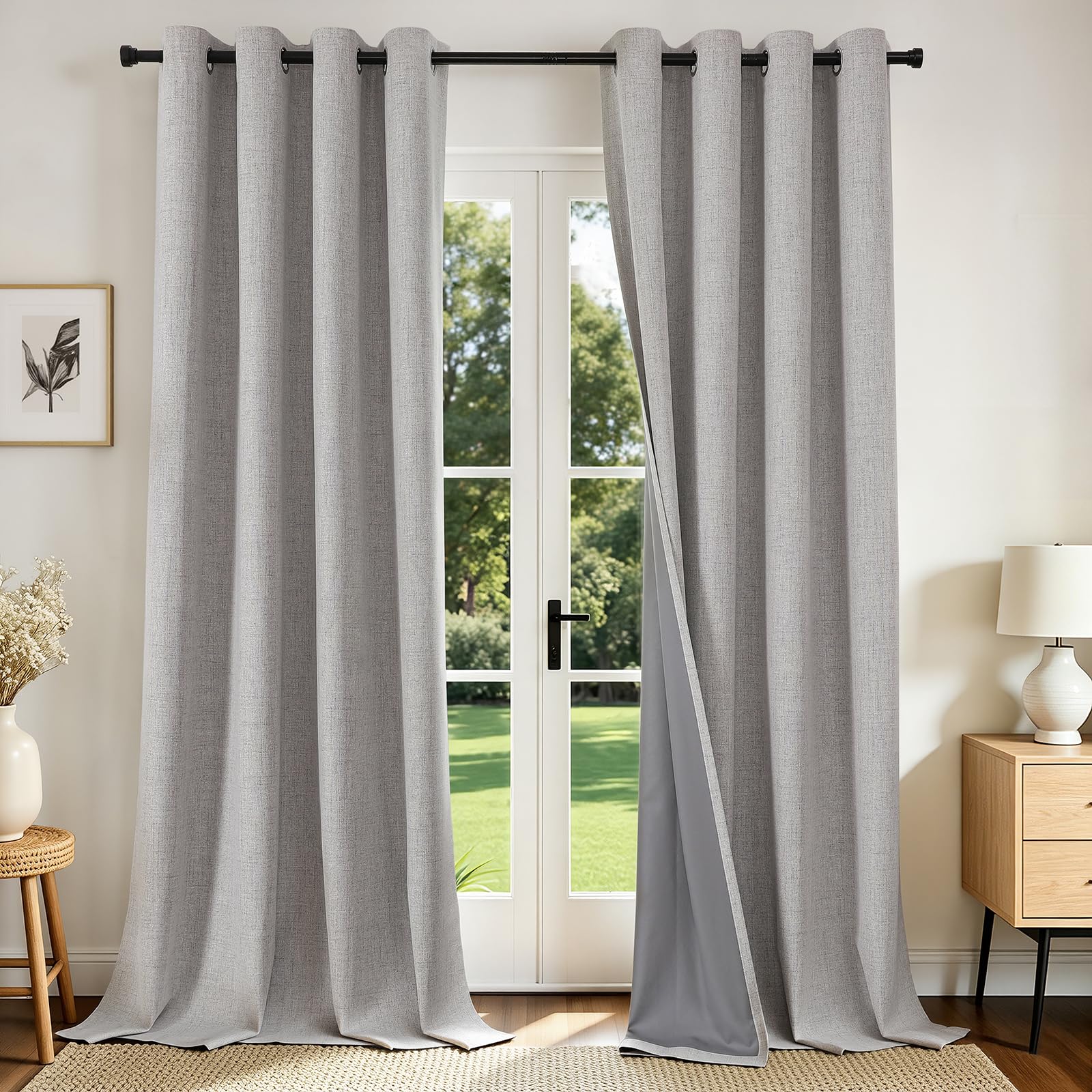 Joydeco blackout curtains 96in setup provide full light elimination for restful bedrooms.