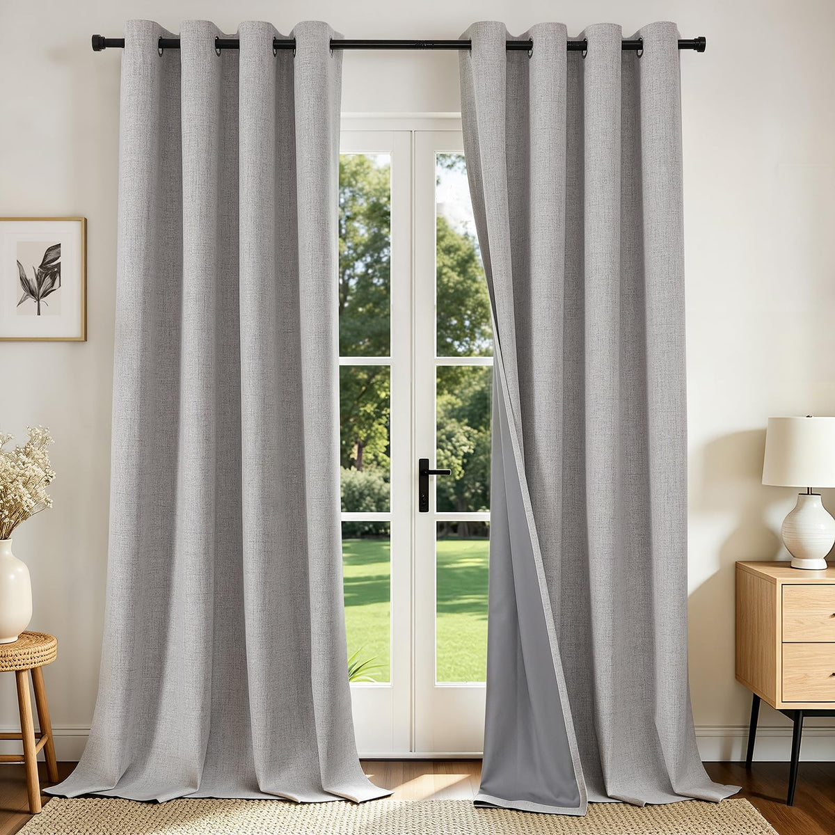 Joydeco blackout curtains 96in setup provide full light elimination for restful bedrooms.