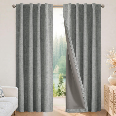 Joydeco blackout curtains panel showing linen texture and privacy.
