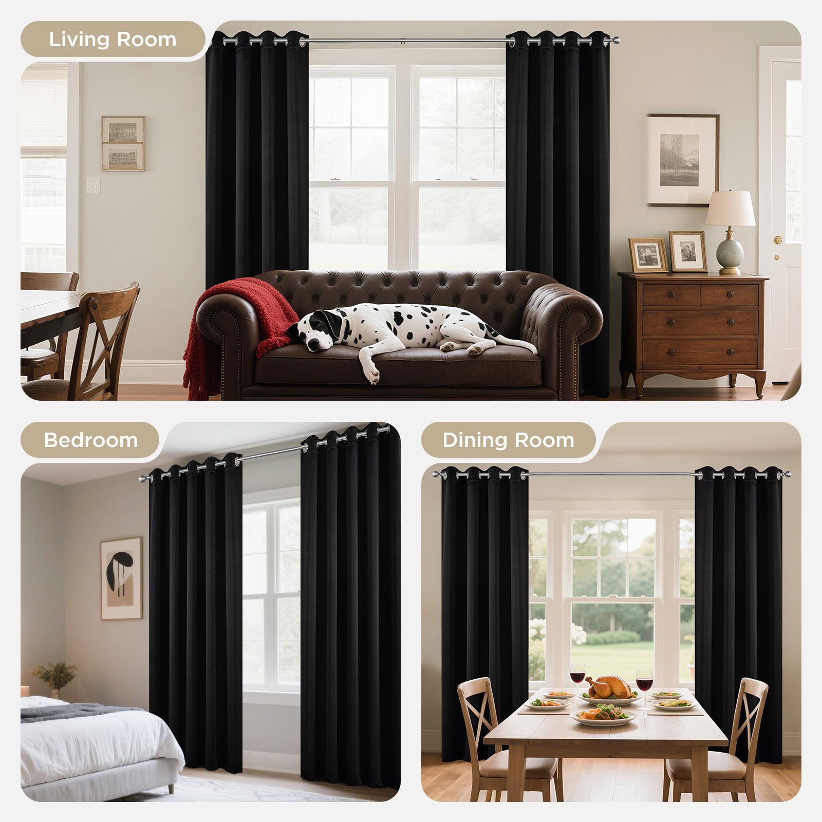 Joydeco blackout curtains in a darkened room suitable for naps
