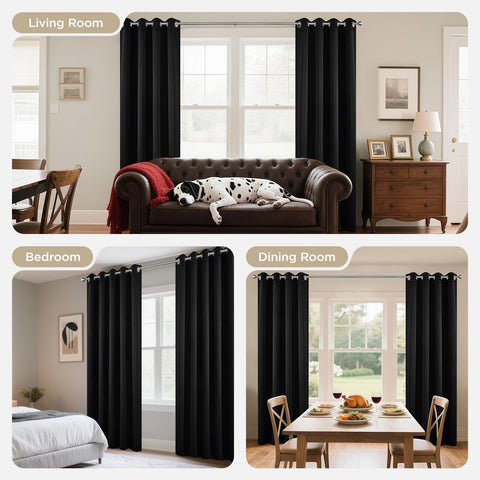Joydeco blackout curtains in a darkened room suitable for naps