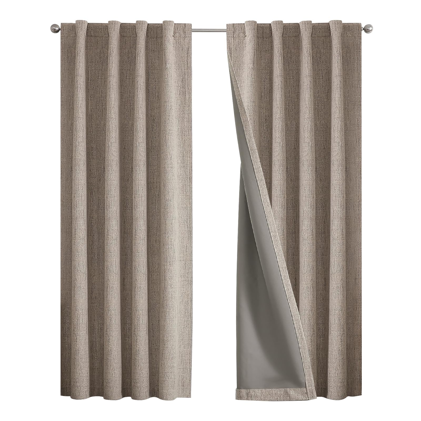 Joydeco blackout curtains with rod-pocket block light while preserving elegant folds for bedroom privacy.