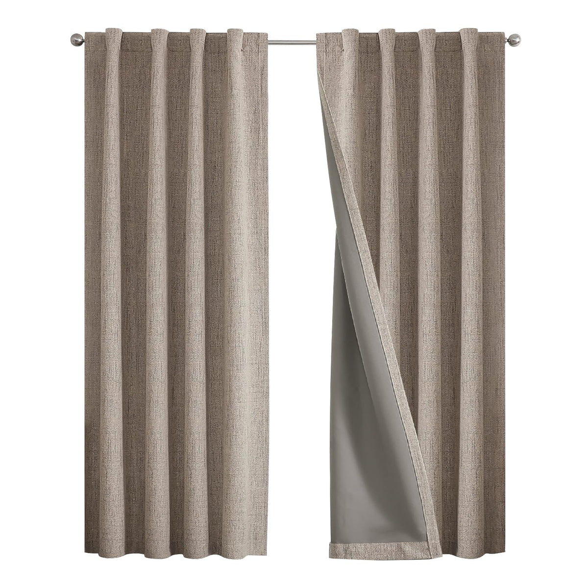 Joydeco blackout curtains with rod-pocket block light while preserving elegant folds for bedroom privacy.