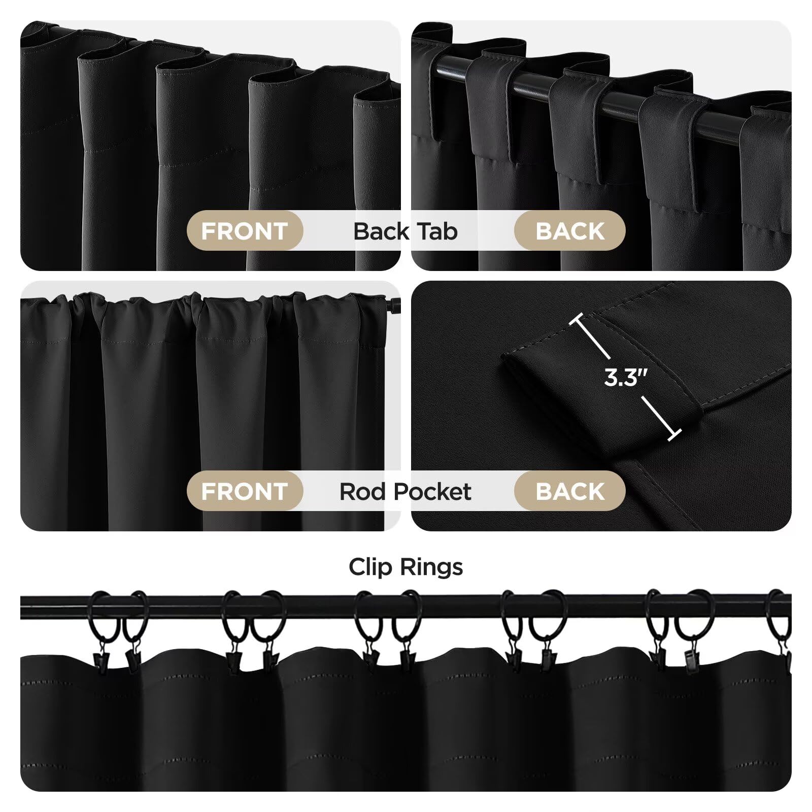 Joydeco blackout curtains rod pocket and back tabs offer versatile hanging options