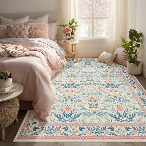 Joydeco rug with non-slip backing keeps busy areas in place.