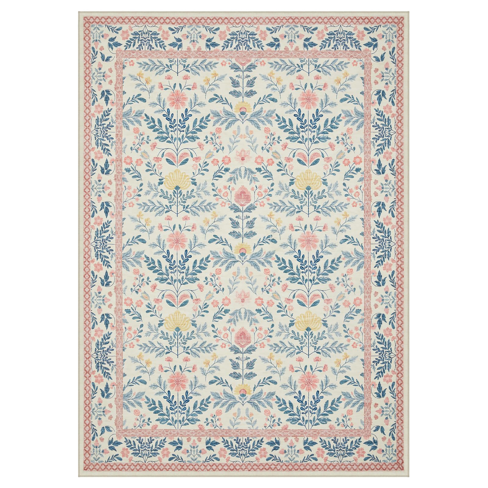 Joydeco boho floral rug pink pattern brightens the playroom.