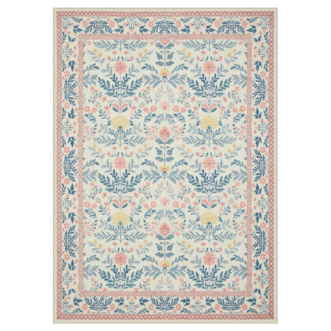 Joydeco boho floral rug pink pattern brightens the playroom.