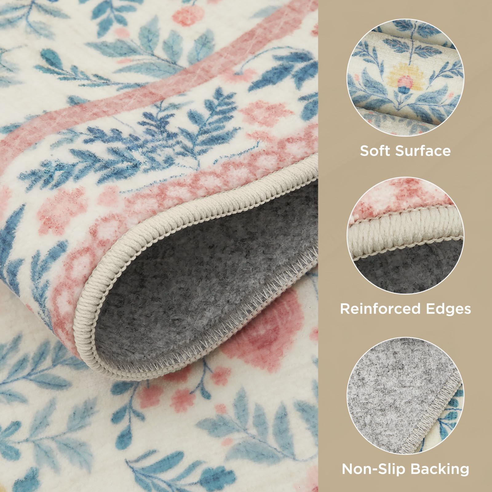 Joydeco light pink rug adds soft ambience to bedrooms.