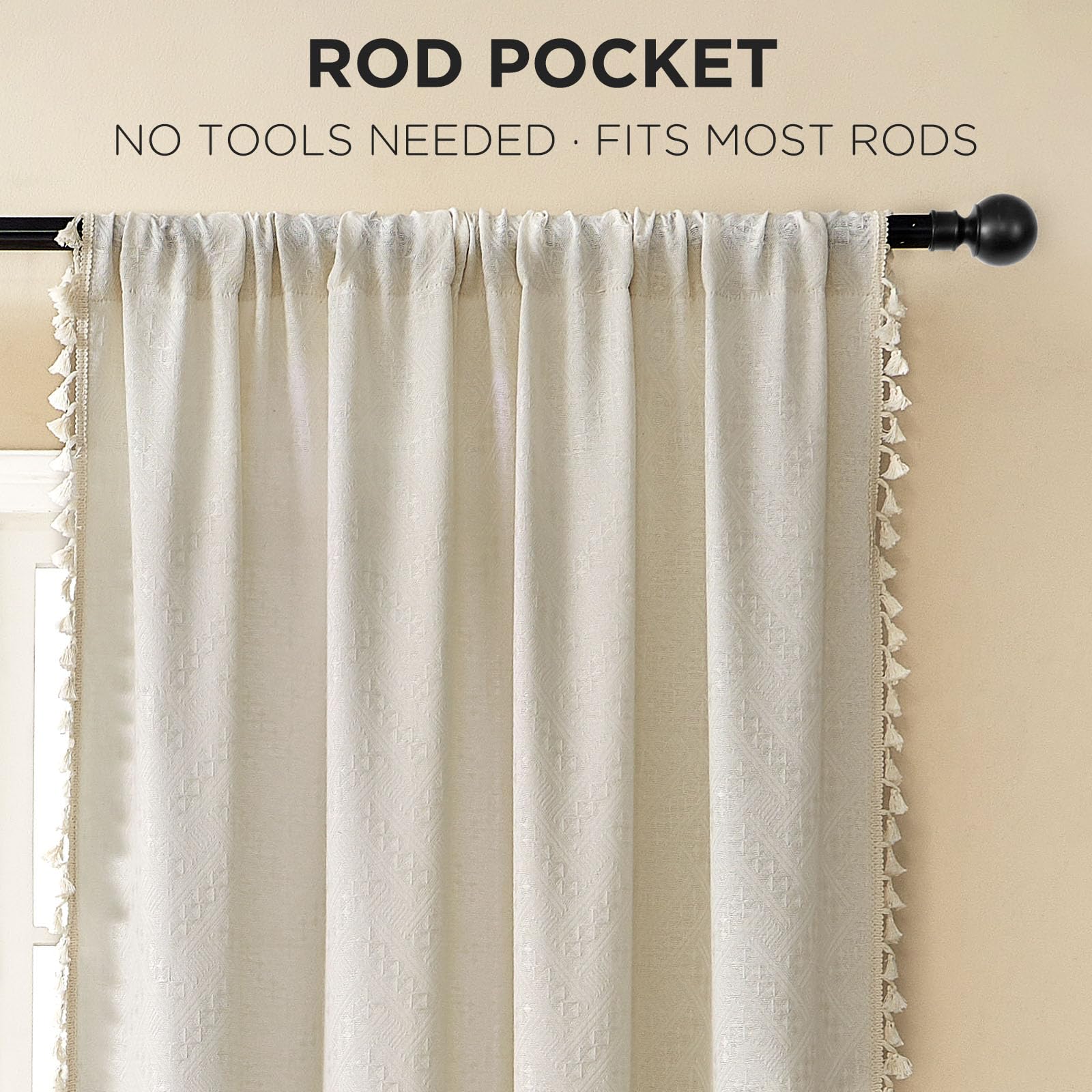 Joydeco tassel boho curtains showing texture and tassel detail
