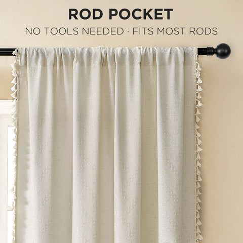 Joydeco tassel boho curtains showing texture and tassel detail