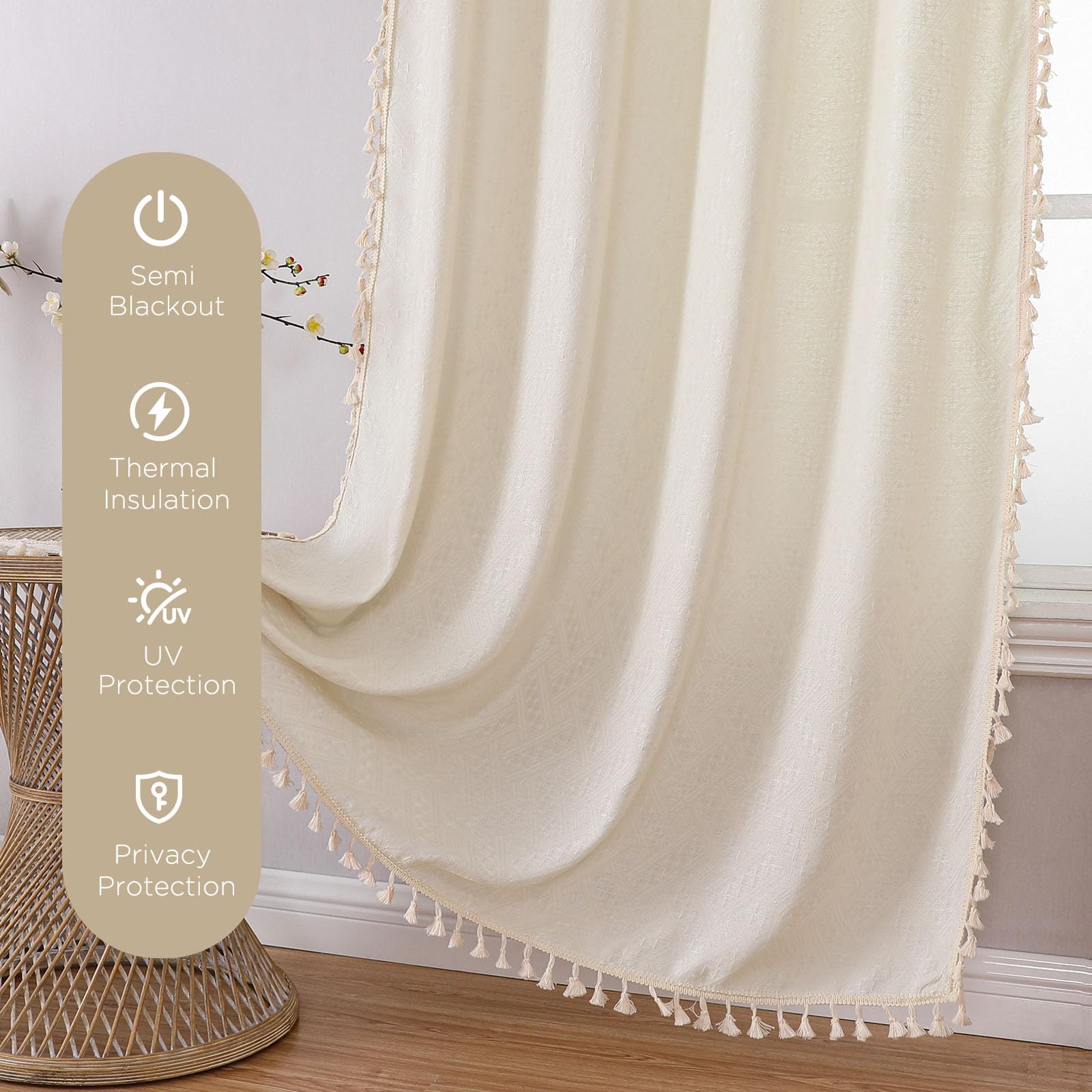 Joydeco breathable linen blend curtains demonstrating light filtration