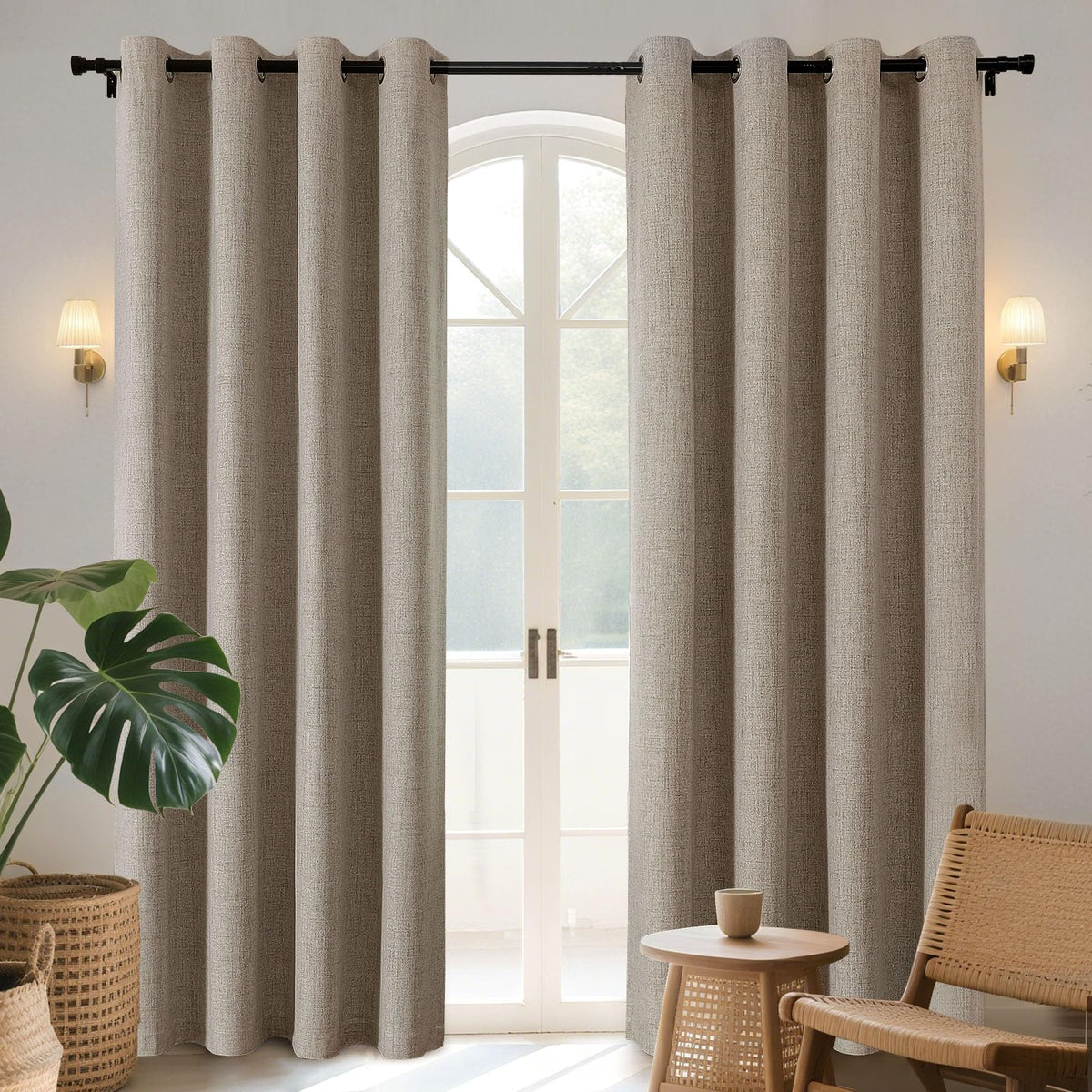 Joydeco burgundy blackout curtains closeup texture enhances room darkness and privacy