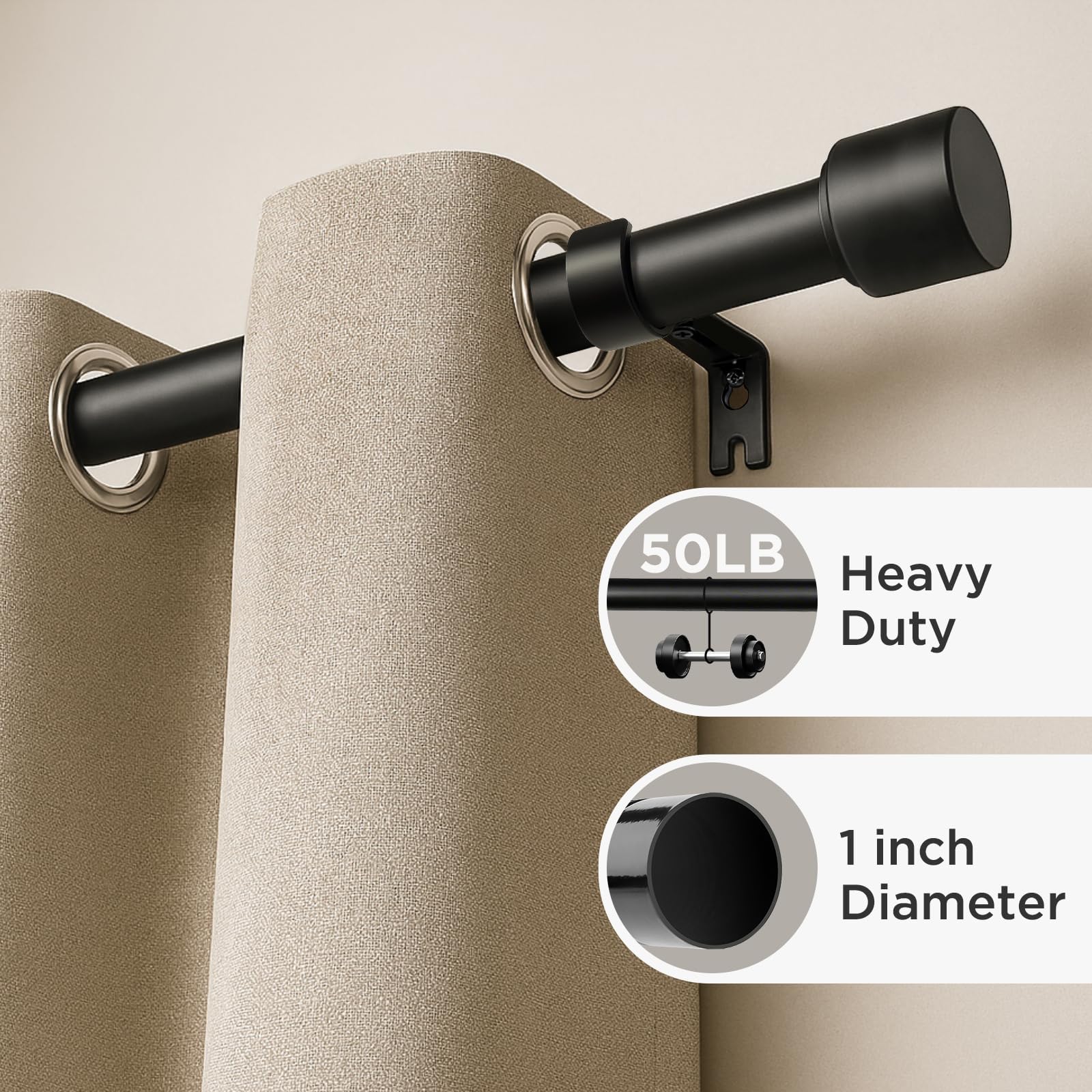 Joydeco heavy-duty rod with extended brackets reduces wall friction.