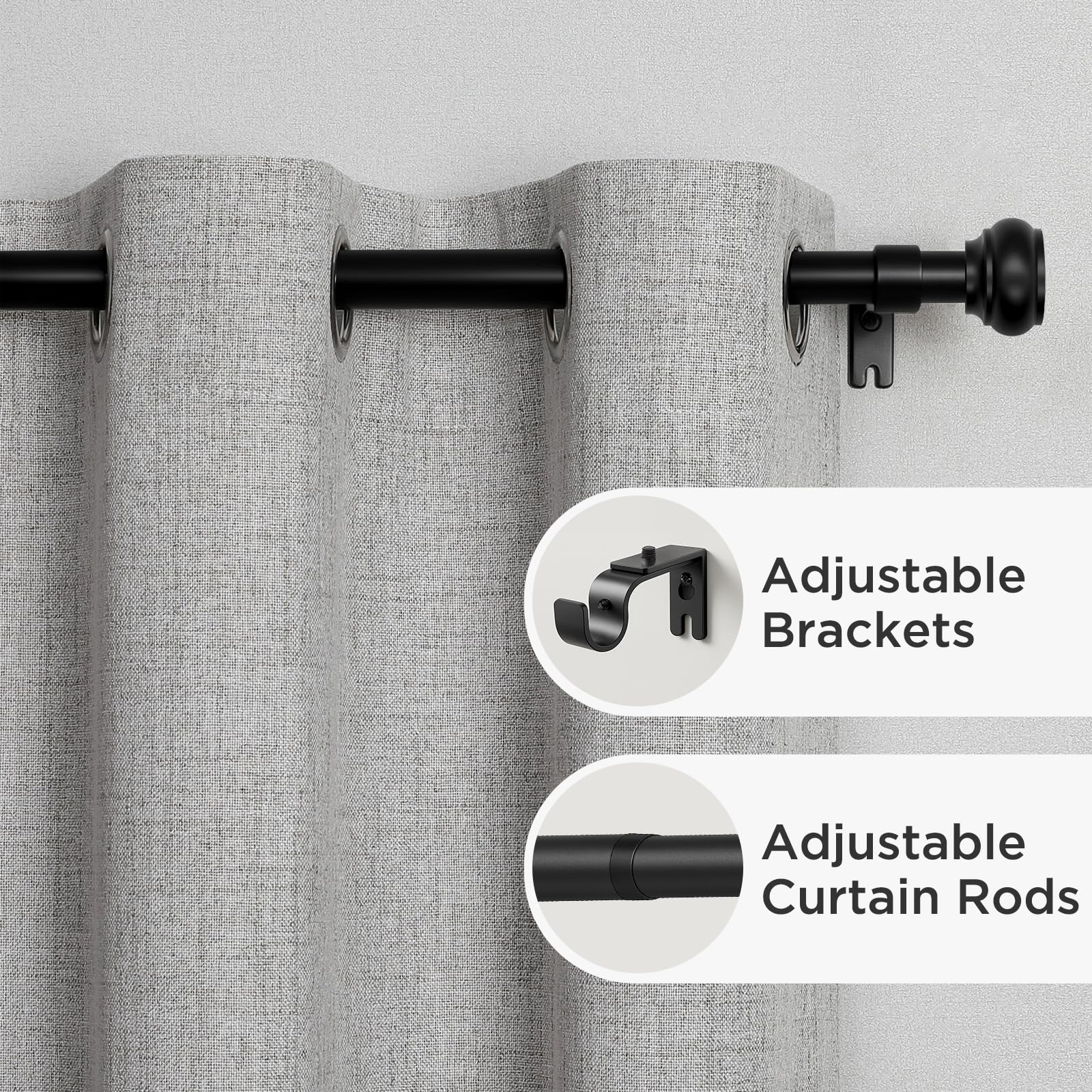 Joydeco heavy-duty rod supports up to 50 pounds for durable drapes.