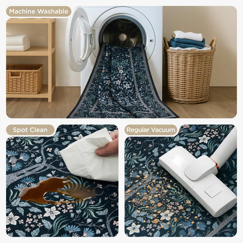 Joydeco machine-washable rug for easy deep cleaning.