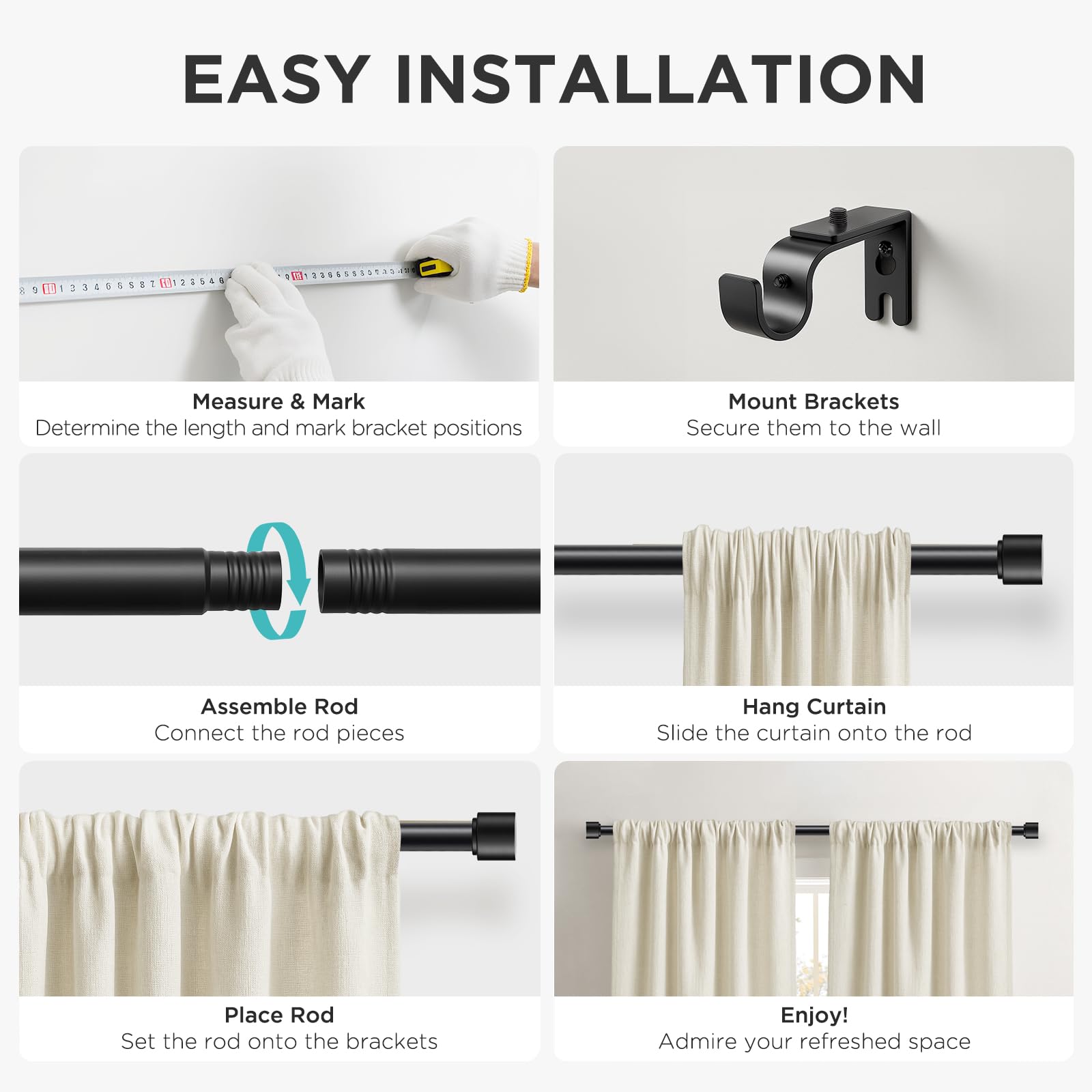 Joydeco minimalist black finials complement modern décor.