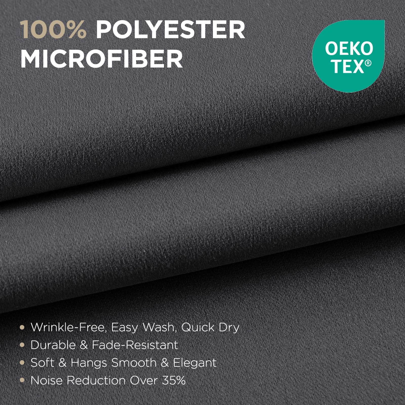 Joydeco polyester microfiber fabric detail highlighting durability and wrinkle resistance.