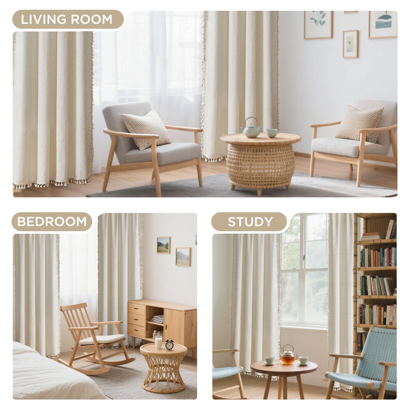 Joydeco relaxed farmhouse aesthetic curtains in living room