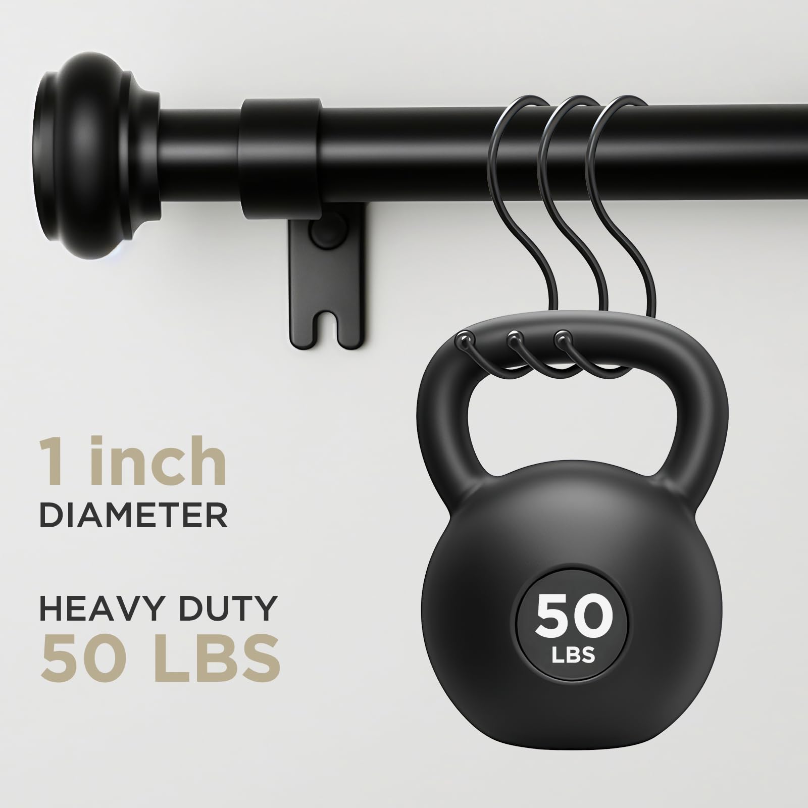 Joydeco resin finials add a sleek decorative touch.