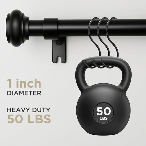 Joydeco resin finials add a sleek decorative touch.