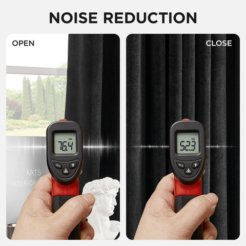 Joydeco rod-pocket and back-tab hanging demonstration highlights versatile installation.